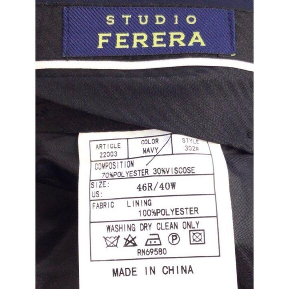 Studio Ferera Mens Slim Fit Navy Blue Suit 3pc Jacket 46R Trousers 40x26 NWT - Picture 11 of 14